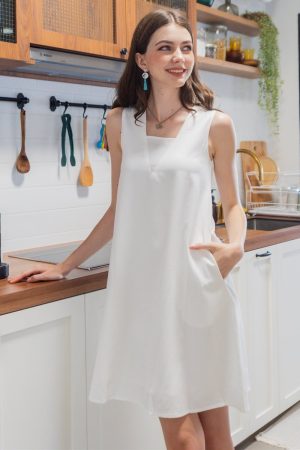 ACW Textured Panel Shift Dress in White