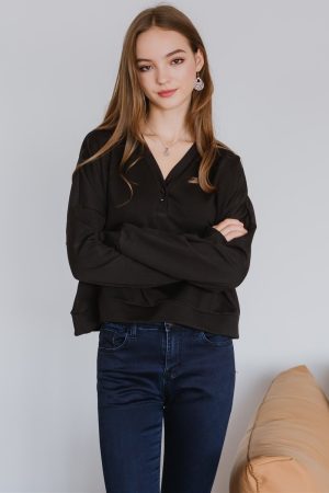 ACW Basic Knit Button Oversized Sweater in Black