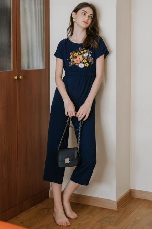 ACW Embroidery Round Neck Jumpsuit in Navy