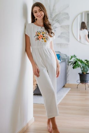ACW Embroidery Round Neck Jumpsuit in White