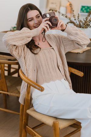 ACW Cozy Slouchy Button Knit Cardigan in Taupe