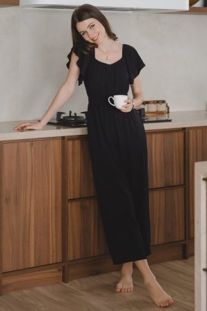 ACW Flutter Sleeve Elastic Waist Jumpsuit in Black
