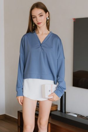 ACW Basic Knit Button Oversized Sweater in Stone Blue